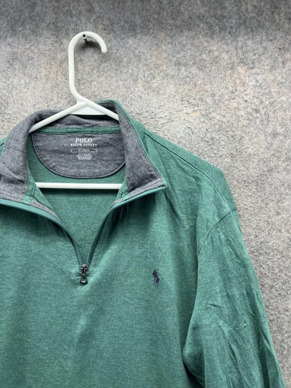 Polo Ralph Lauren Sweatshirt Mens Medium Green 1/4 Zip Jersey Pullover Logo